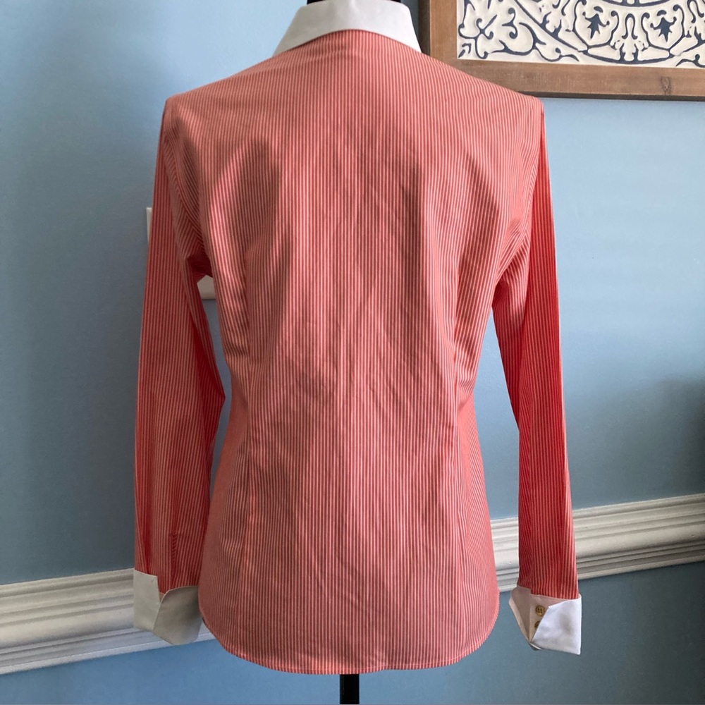Jones New York Collection Pinstripe French Cuff Button-Down Red White Medium - Picture 4 of 12